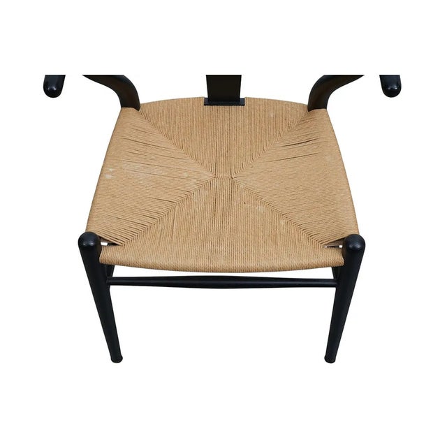 Black 6 Carl Hansen Black "Wishbone" Chairs With Rush Seats, Design by Hans Wegner, For Sale - Image 8 of 9