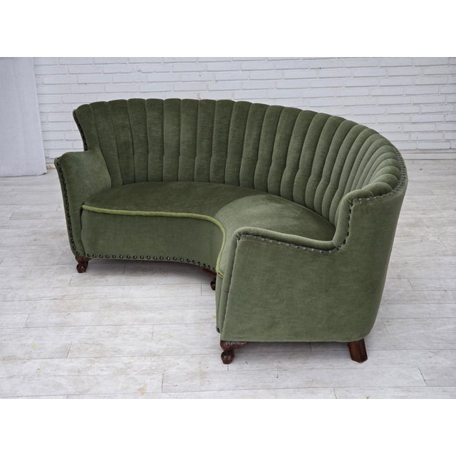 Danish Banan Three-Seater Corner Sofa with Velour Upholstery, 1950s For Sale - Image 6 of 18