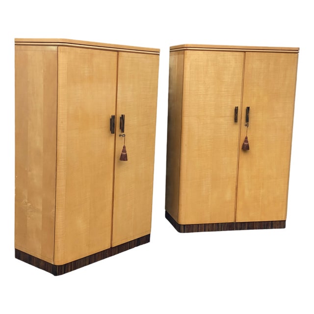 Art Deco Sycamore Wardrobes, 1930s, Set of 2 For Sale