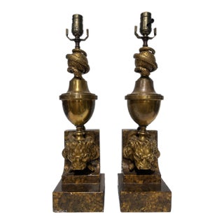 Pair of Continental Empire Revival Serpent and Lion-Mask Table Lamps, Circa 1920 For Sale