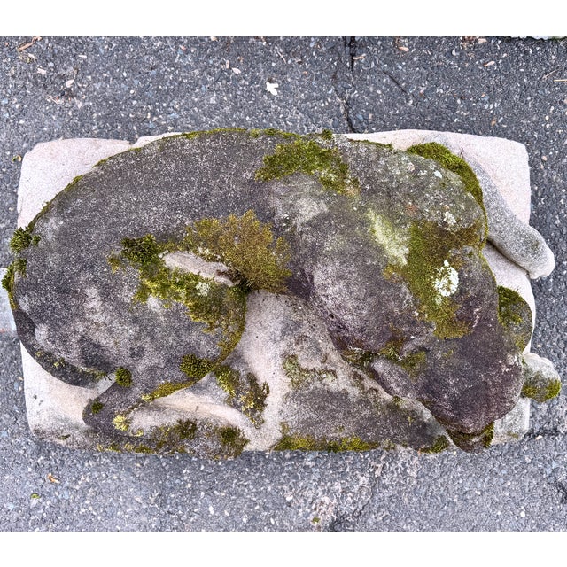 Stone Cast Stone Dog Garden Ornament Statue With Moss Patina Mid 20th Century For Sale - Image 7 of 15