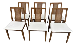 Mid 20th Century Set of 6 Hibriten Walnut and Cane Dining Chairs