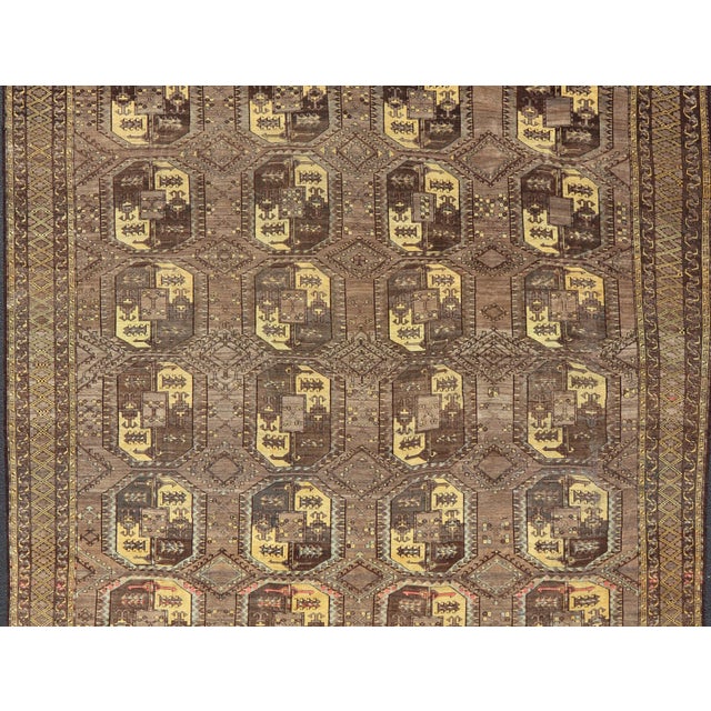 Large Turkomen Ersari Rug With All-Over Bokhara Design in Brown, Coffee & Yellow 11'3 X 14'11 For Sale - Image 17 of 17