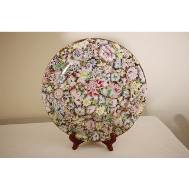 Ceramic 1960s Mid-Century Gold Gilt Millefleur Chinoiserie Porcelain Plate - 10" For Sale - Image 7 of 11