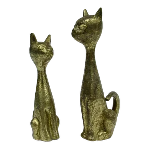 C.1960's Mid-Century Brass Accentuated Feline Cats - Pair