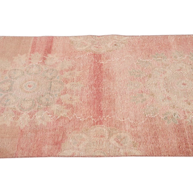 1960s Vintage Turkish Handmade Pink Medallion Floral Wool Runner For Sale In New York - Image 6 of 9