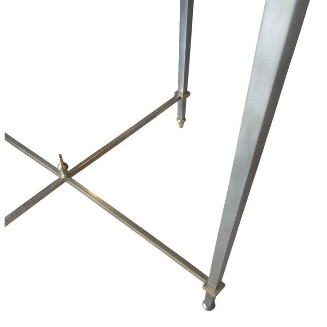 Metal Pair of Mid 20th Century Attributed to Maison Jansen Round Side Tables With Marble Tops For Sale - Image 7 of 8