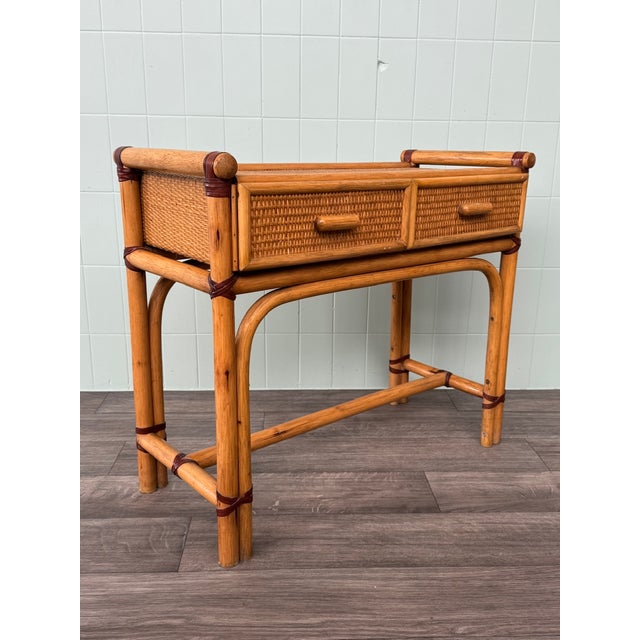 Light Yellow Italian Bamboo Console with 2 Drawers, 1980s For Sale - Image 8 of 11