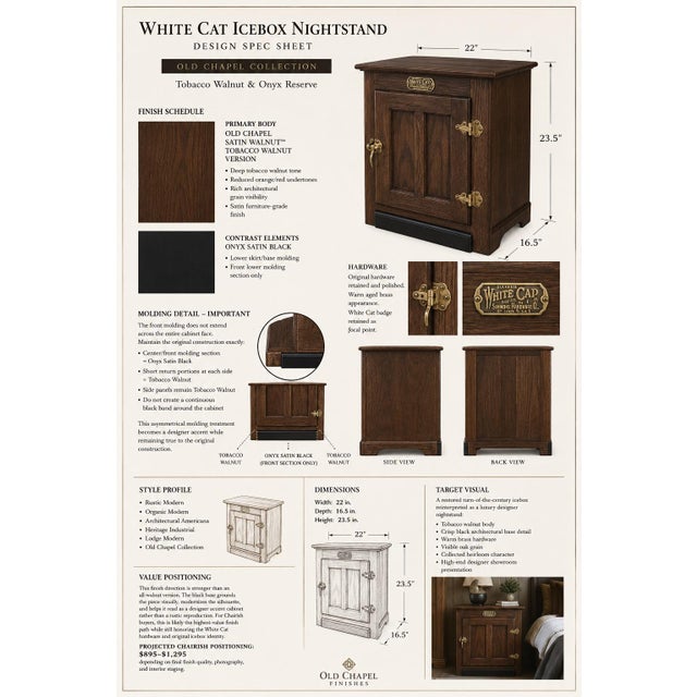 WHITE CLAD ICEBOX NIGHTSTAND OLD CHAPEL SATIN WALNUT™ & ONYX RESERVE A remarkable early 20th-century White Clad icebox...