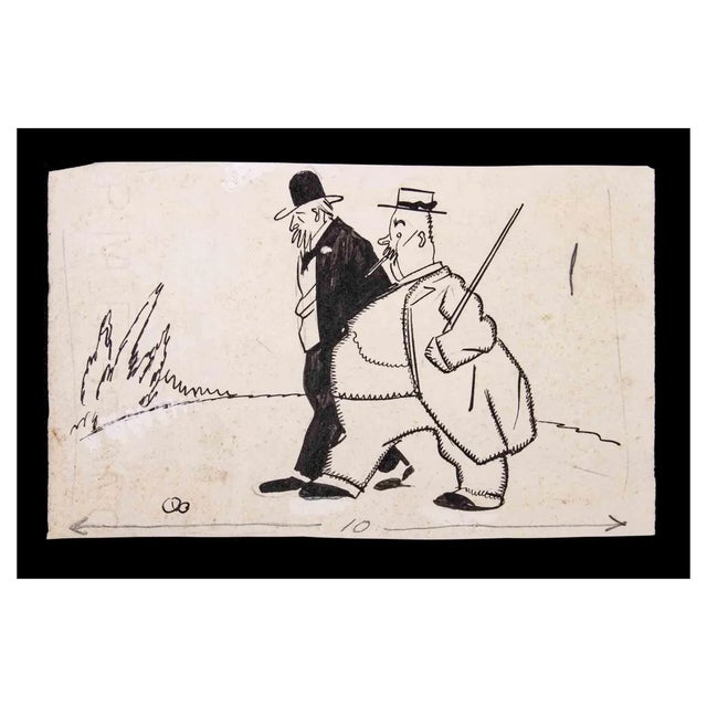 Carlo Rivalta, Walking Men, China Ink Drawing, Early 20th Century For Sale