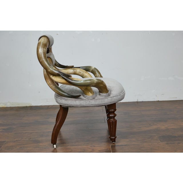 English Mahogany and Horn Victorian Chair with Velvet Upholstery circa 1880 For Sale - Image 10 of 12