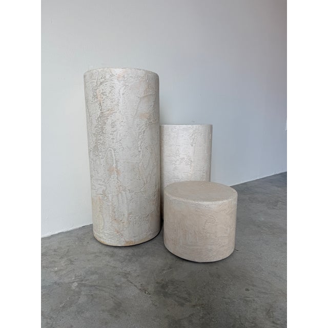 Wood 1980's Postmodern Plaster and Wood Pedestals - Set of 3 For Sale - Image 7 of 18