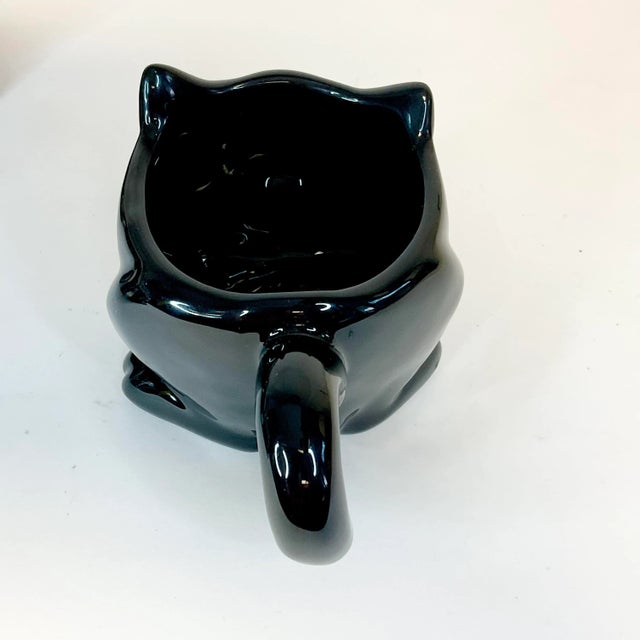 1990s Vintage Art Deco Majolica Halloween Black Cat Coffee Mugs - Set of 4 For Sale - Image 9 of 12