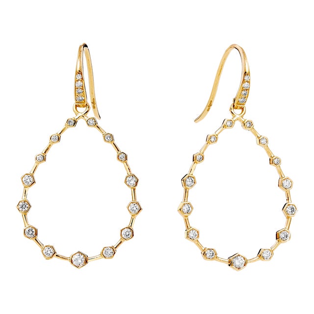 Syna Yellow Gold Hex Earrings with Diamonds, a Pair For Sale