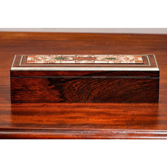 Magnificent Antique Grand Tour Inlaid Specimen Stone Pietra Dura Box Home Decor For Sale - Image 12 of 14