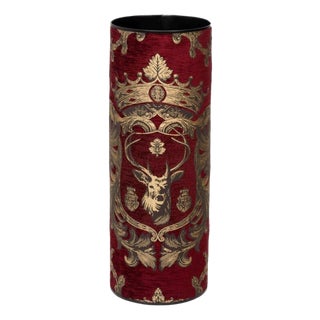 Regal Stag Red Tapestry Umbrella Stand For Sale