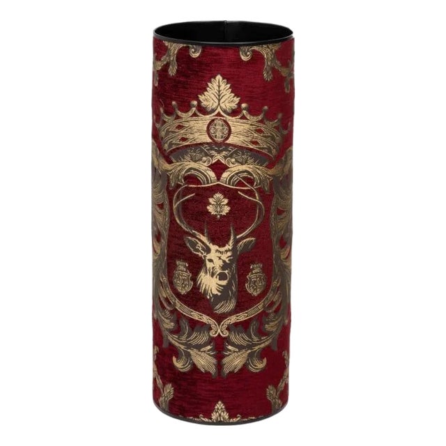 Regal Stag Red Tapestry Umbrella Stand For Sale