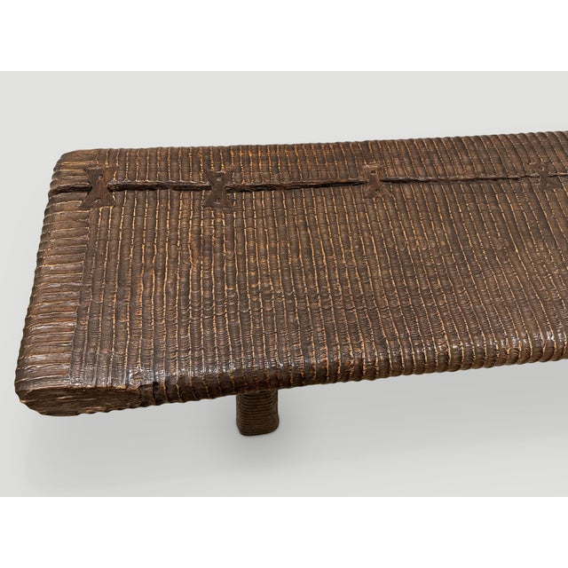 Andrianna Shamaris Impressive Hand Carved Espresso Stained Teak Wood Bench For Sale - Image 18 of 18