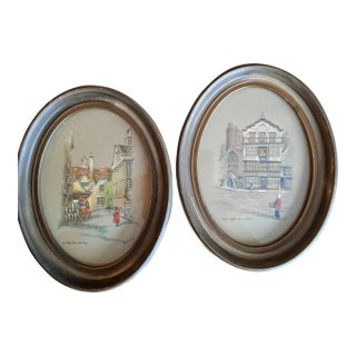 Clyde Cole Lithograph Print Oval English Art Pair For Sale