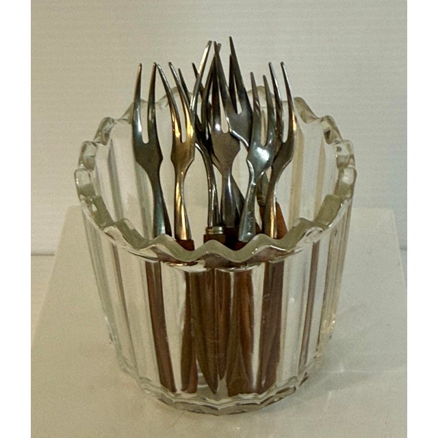 Brown Vintage Japanese Mid-Century Stainless & Wood Cocktail Forks — Set of 9 For Sale - Image 8 of 11