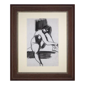 Vintage Mid Century Modernist Female Nude Figure Study Charcoal Drawing C.1960