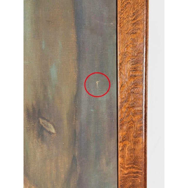 Antique Realism "Women in Pink Dress W/ Forest Doves" Oil on Canvas Painting For Sale - Image 15 of 16