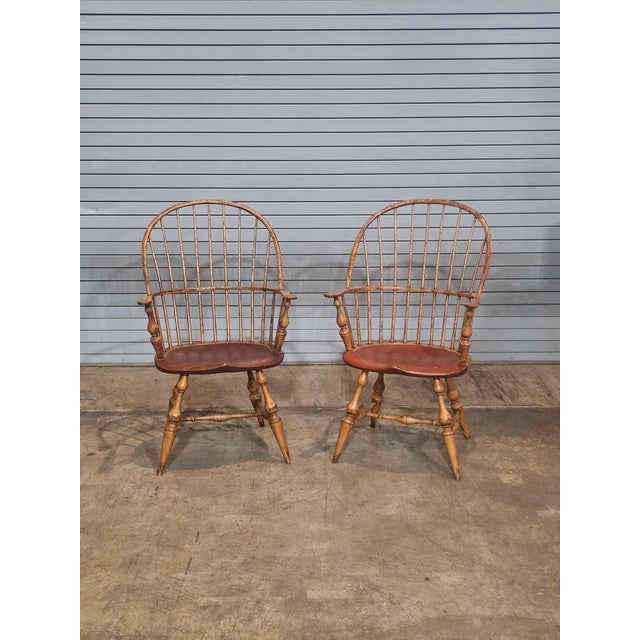 Store Item: Pair of D.R. Dimes Sack Back Windsor Arm Chairs Bench Made Description: Each Chair has a steam bent back with...