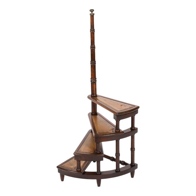 Vintage Spiral Mahogany Library Steps, 20th Century For Sale