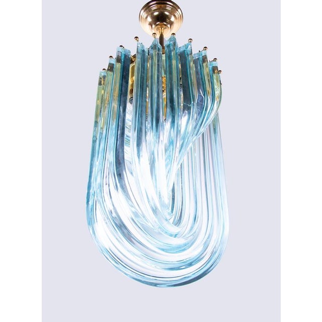 Metal Aquamarine Murano Glass Triedri Curvati Chandelier from Venini, Italy, 1980s For Sale - Image 7 of 14