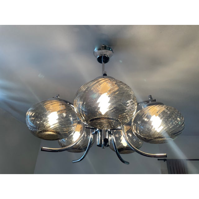 Chrome and Smoked Murano Glass Chandelier, 1970s For Sale - Image 13 of 14