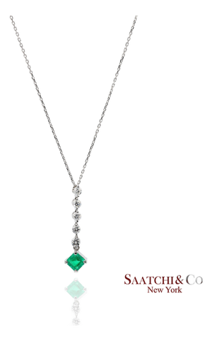 Gia Certified Platinum 900 Natural Diamond and Colombian Emerald Pendant