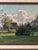 An antique original oil painting of a countryside landscape with a cottage from around 1925. The painting shows a cottage...