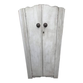 Art Deco Wardrobe With Clothing Pole and Angled Shelves / Unique Knob and Keyhole For Sale