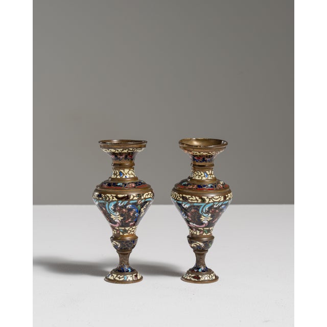 Pair of 20th Century Blue Chinese Cloisonné Vases For Sale - Image 15 of 15