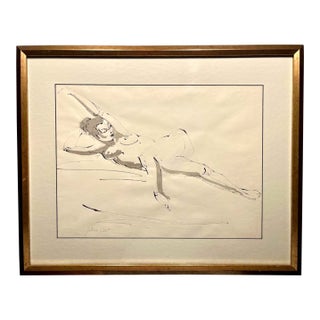 Vintage Glenn Yost “Reclining Figure” Original Pen & Wash Drawing, Signed For Sale