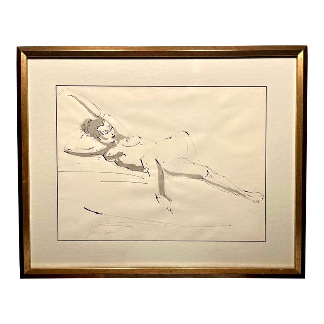 Vintage Glenn Yost “Reclining Figure” Original Pen & Wash Drawing, Signed For Sale