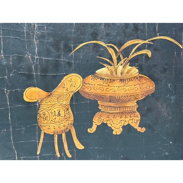Chinese Export, Jappanned Screen, Crackle Lacquer, Gilt, Brass, China, 1960s For Sale - Image 17 of 18