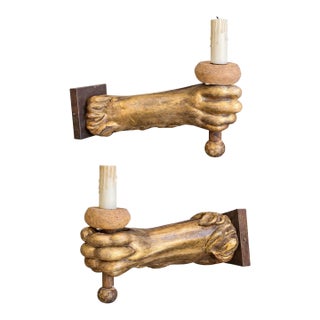 17th-C. French Baroque Lion’s Carved Giltwood Lion’s Paw Sconces - Pair For Sale