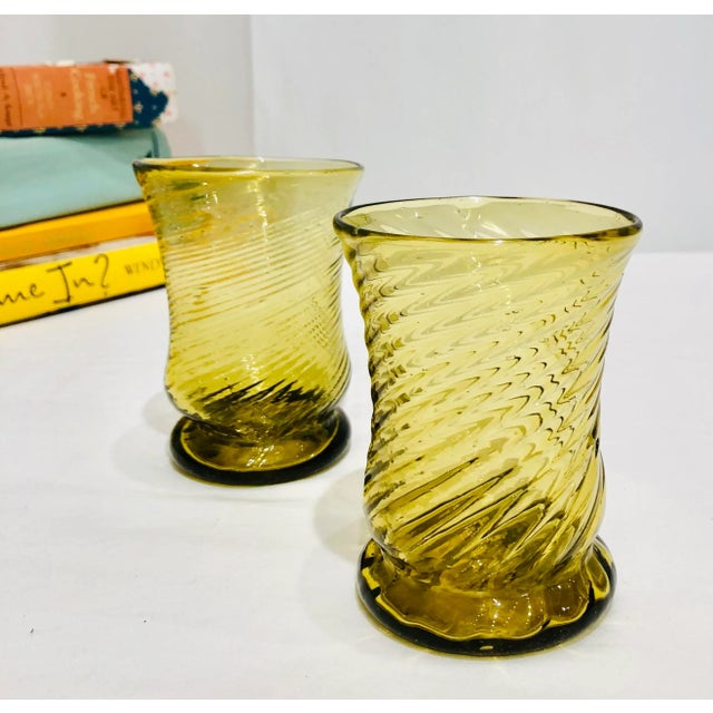 Stunning Pair Antique Hand Blown Green Glass Tumbler Cups. Original finish fittings and frames. Beautiful shape and age. A...
