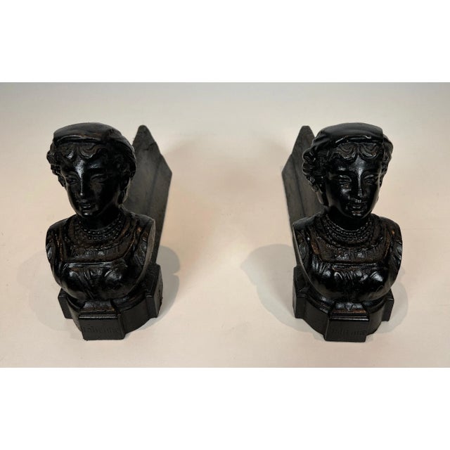 Cast Iron Andirons Representing an Italian Woman - a Pair For Sale - Image 4 of 10