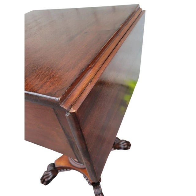 19th Century Mahogany Empire Drop Leaf End Table Hand Carved For Sale - Image 13 of 14