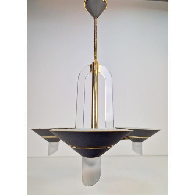 Vintage French Brass Acrylic Chandelier, 1970s For Sale - Image 11 of 15