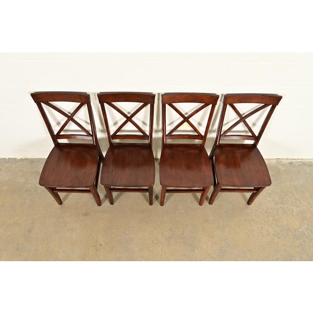 Late 20th Century English Country Farmhouse Carved Walnut X-Back Dining Chairs, Set of Four For Sale - Image 5 of 12