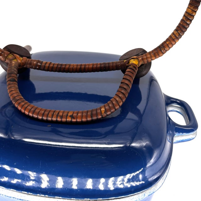 Wood Jens Quistgaard Anker-Line Enameled Cast Iron Casserole With Original Stand, Denmark, 1954 For Sale - Image 7 of 10