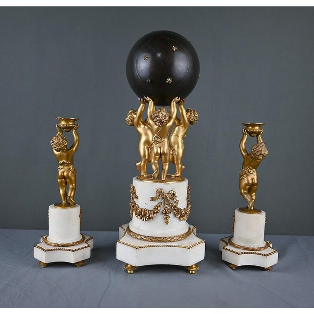 Bronze and Marble Putti Mantelpiece Set, 1800s, Set of 3 For Sale - Image 15 of 18
