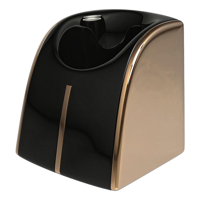 "Falce" Ice Bucket With Bronze, Stainless Steel, Walnut, Handmade For Sale