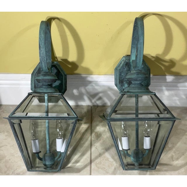 Pair of Vintage Solid Brass Lanterns - 9” X 9” X 18” High For Sale - Image 10 of 10