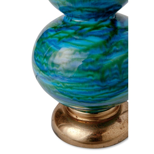 Mid Century Blue Glazed Ceramic Table Lamp For Sale - Image 4 of 6