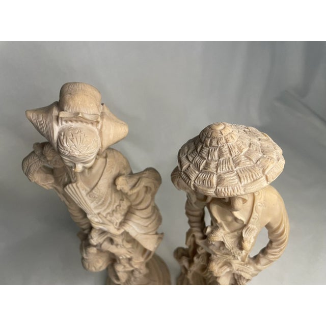 Pair of Asian Chinoiserie Cream Tabletop Figurines For Sale - Image 11 of 11