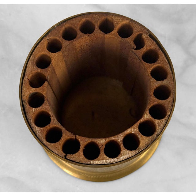1970s Vintage Middle Eastern Etched Brass Cigarette Humidor Canister W/ Ashtray For Sale - Image 5 of 9
